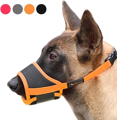 HEELE Dog Muzzle Nylon Mesh Breathable Adjustable Straps Black Orange M