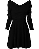 Tempt Me Women Casual Long Sleeve Surplice Wrap V Neck Swing Cocktail Midi Dress