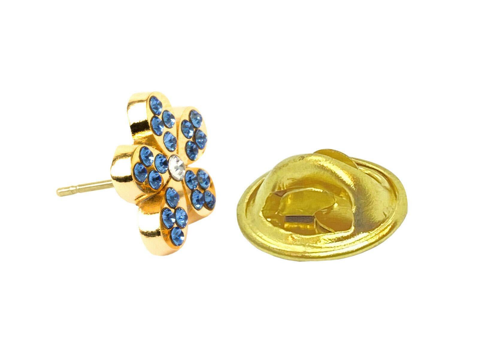 THE MASONIC COLLECTION Gold Plated Forget Flower Design Lapel Pin/Brooch Badge with Stunning Blue/White Stones - Freemasons Gift for Men