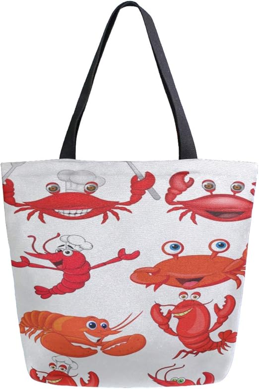 Bolsa de lona Camarones grandes Dibujos animados divertidos Caras de