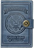 Villini - Leather US Passport ID Card Holder - Travel Wallet Case For Men Women (Light Blue)
