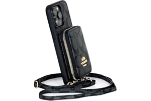 KITMY luxury Crossbody Wallet Case for iPhone 15 Pro Max, designer PU Leather Zipper Handbag Purse Flip Cover, Kickstand Folio Case with Card Slots Holder for iPhone 15 Pro Max（Black-6.7 Inch）