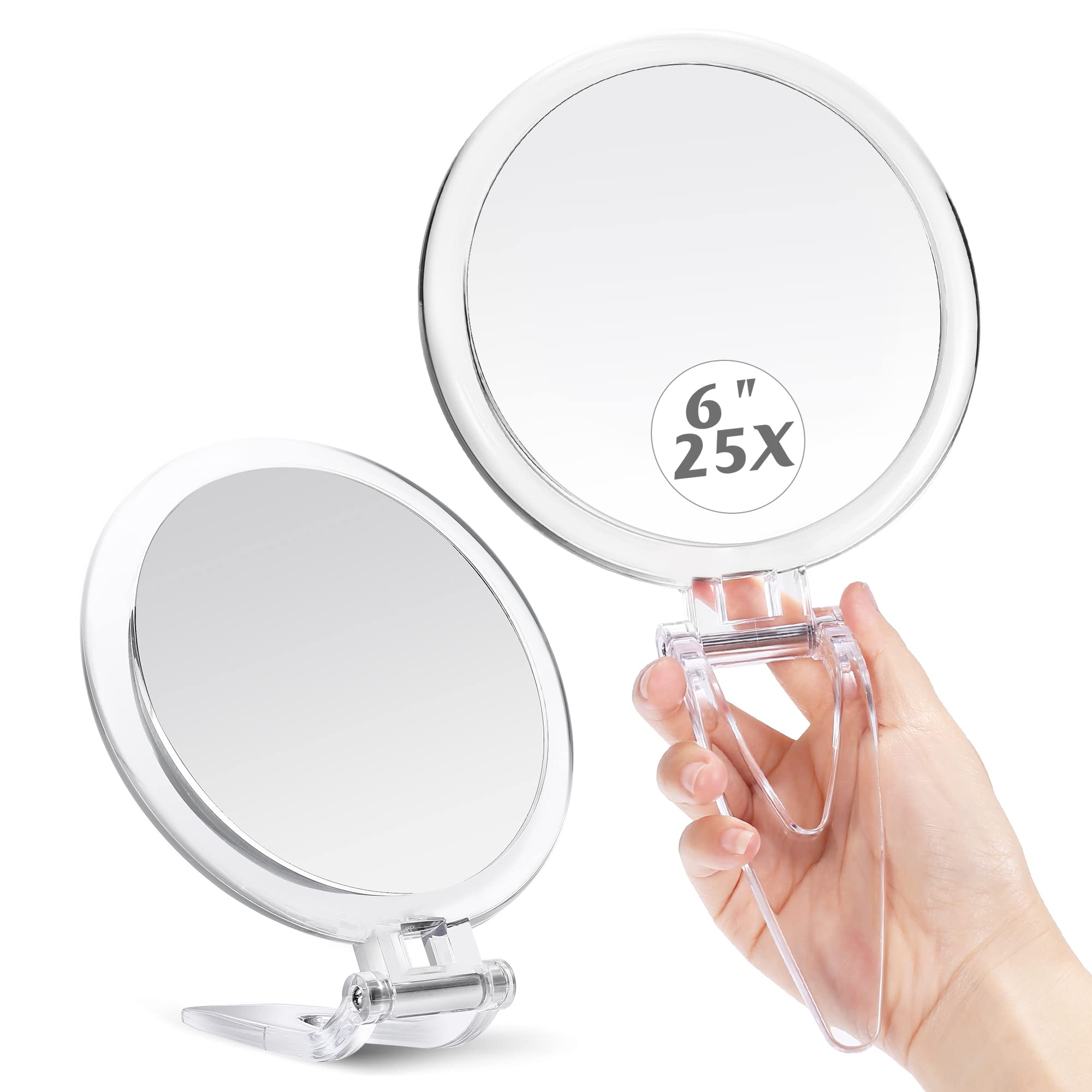 MIYADIVA Hand Mirror - 25X Magnifying Makeup Mirror with Handle, Double-Sided 1X/25X, 6In Foldable Gift