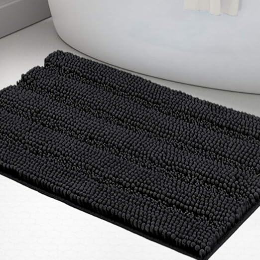 Amazon Com Luxury Chenille Bath Rug For Bathroom Rugs Extra Absorbent Bath Mat Non Slip Microfiber Shower Rug For Bathroom Microfiber Shaggy Carpet Rug Size 20 X 32 Black Home Kitchen