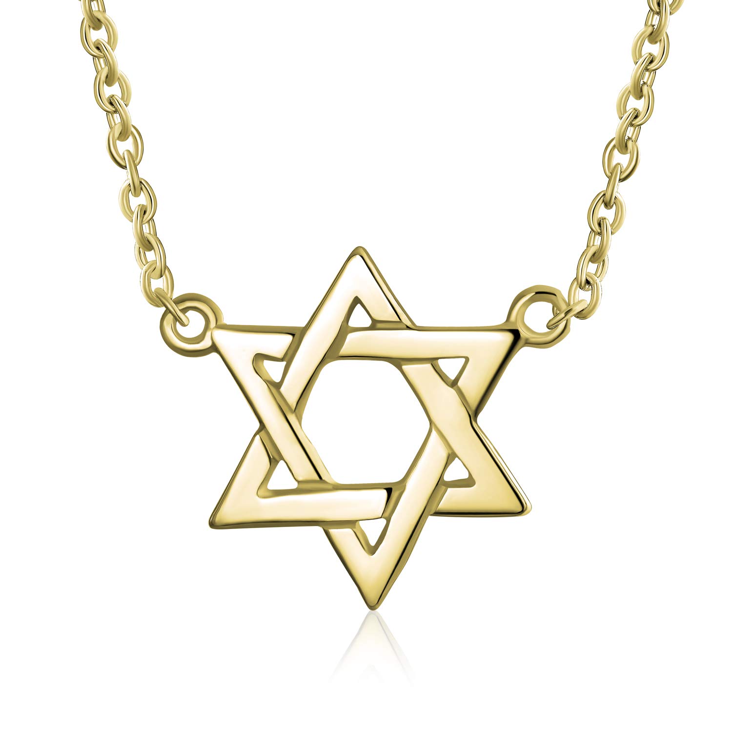 Bling Jewelry Traditional Religious Hanukkah Magen Judaica Star Of David Station Pendant Necklace for Women Teen Bat Mitzvah Yellow Gold Plated .925 Sterling Silver
