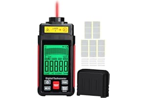TEKCOPLUS Digital RPM Tachometer 10-99999 RPM High Accuracy Laser Non-Contact RPM Meter with Reflection Tape, LCD Backlight & Max/Min/AVG, Data Hold, RPM & Counting Speed RPM Tester Rotational