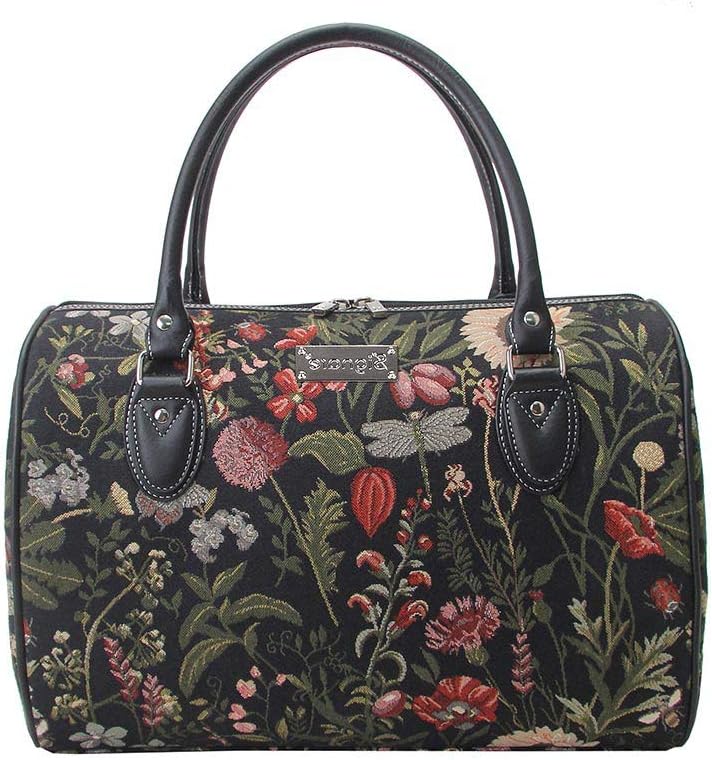 Signare Tapestry Duffle Bag Overnight Bags Weekend Bag for Women with Garden Flower and Creatures (TRAV-MGDBK)