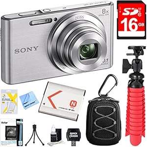 Sony DSC-W830 Cyber-shot 20.1MP Digital Camera (Silver) + 16GB Memory Card & Accessory Bundle