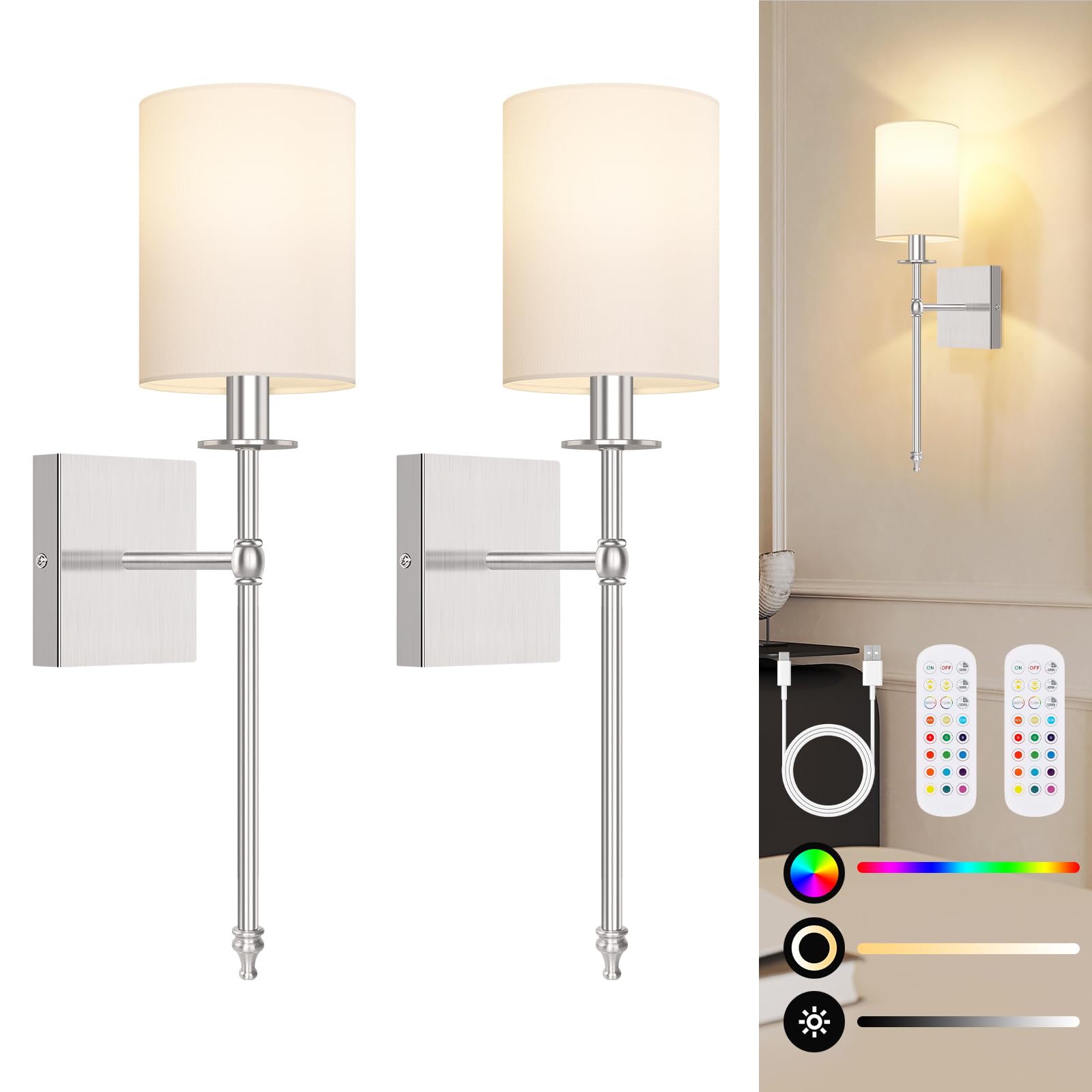 19.9 Inch Battery Operated Wall Sconces Set of 2