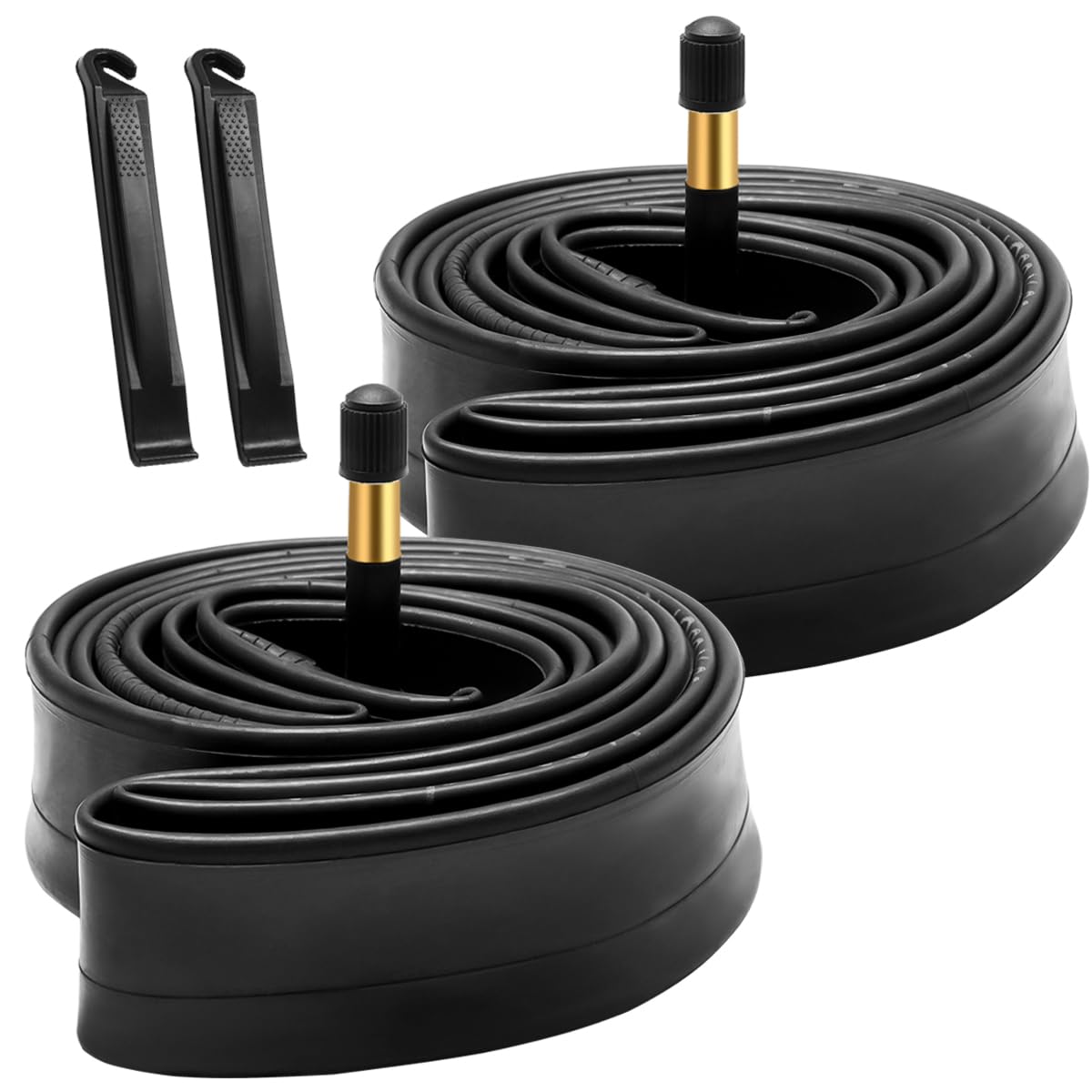View 1 of 700x38c/700x40c Bike Tube 2 Pack with 2 Tire Levers AV48mm Schrader Valve Road Bike Inner Tubes Premium Butyl Rubber Bicycle Tube 2 Pack City Bike Tube
