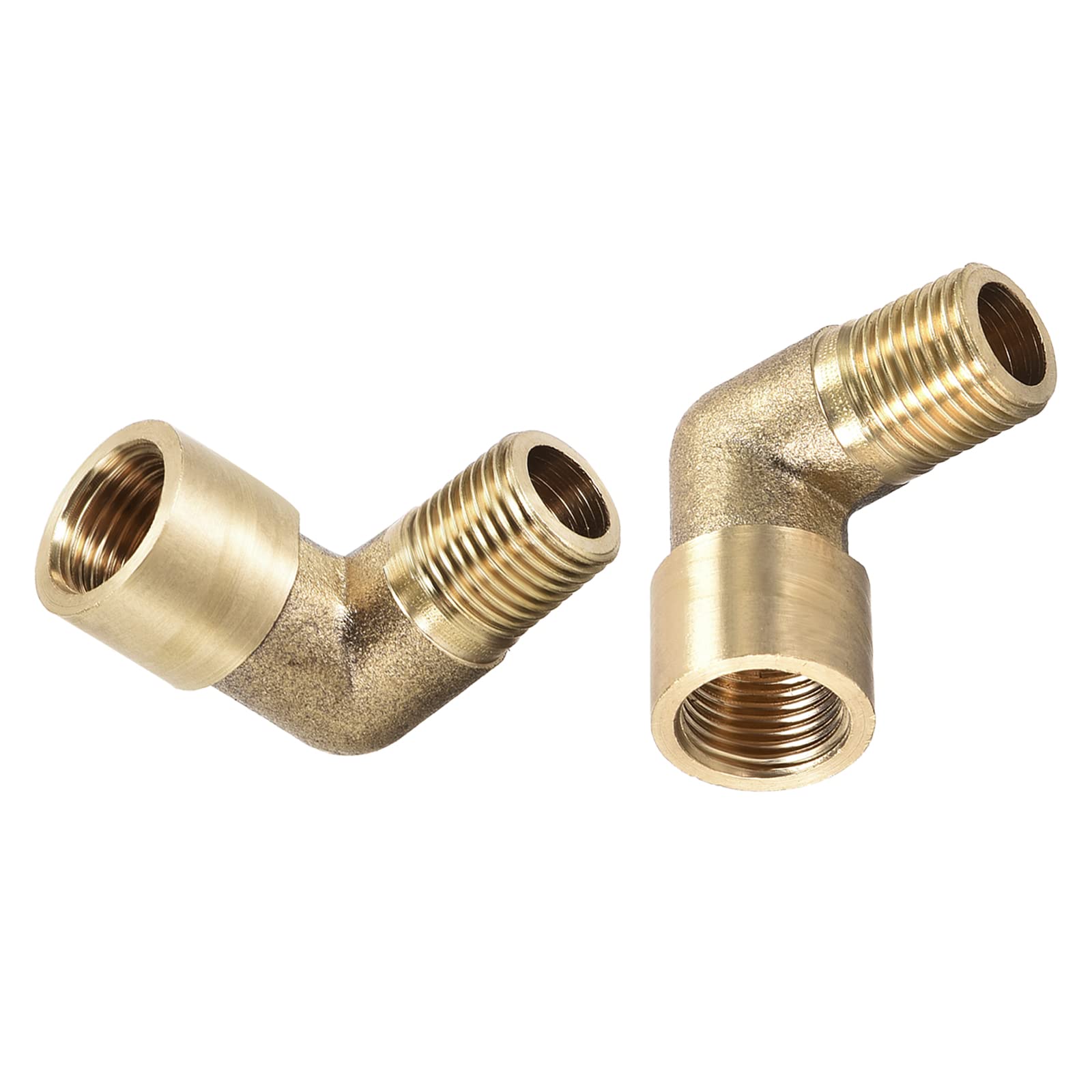 DTGN 1/8 PT x 1/8 PT (Male x Female) 90 Degree Elbow Pipe Fitting - 2Pack - Good for Water Pipe System - Brass Tube Fittings - Gold Tone