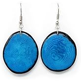 Tagua Nut Earrings Blue Chips Handmade Fair Trade, LIghtweight, by Florama Natural Jewelry