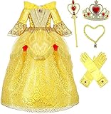 Princess Belle Deluxe Yellow Party Dress Costume (5-6, Style 3)