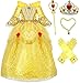 Princess Belle Deluxe Yellow Party Dress Costume (5-6, Style 3)