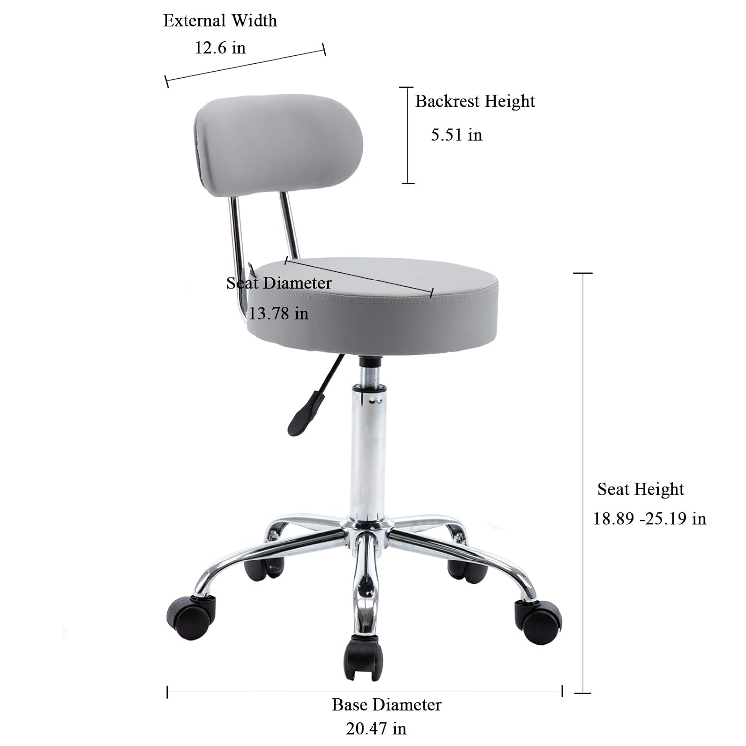 Artechworks Adjustable Rolling Swivel Massage Stool for Salon Spa Tattoo Facial Medical Office Stool Chairs with Backrest Wheels and Metal Plate Frame Grey(1 Pcs): Furniture & Decor