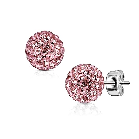 beyoutifulthings Damen 1 Paar GLITZER-KUGEL 6 mm Ohr-ringe Set Ohr-stecker Ohringe Chirurgenstahl Zirkonia Silber Lila Clear 