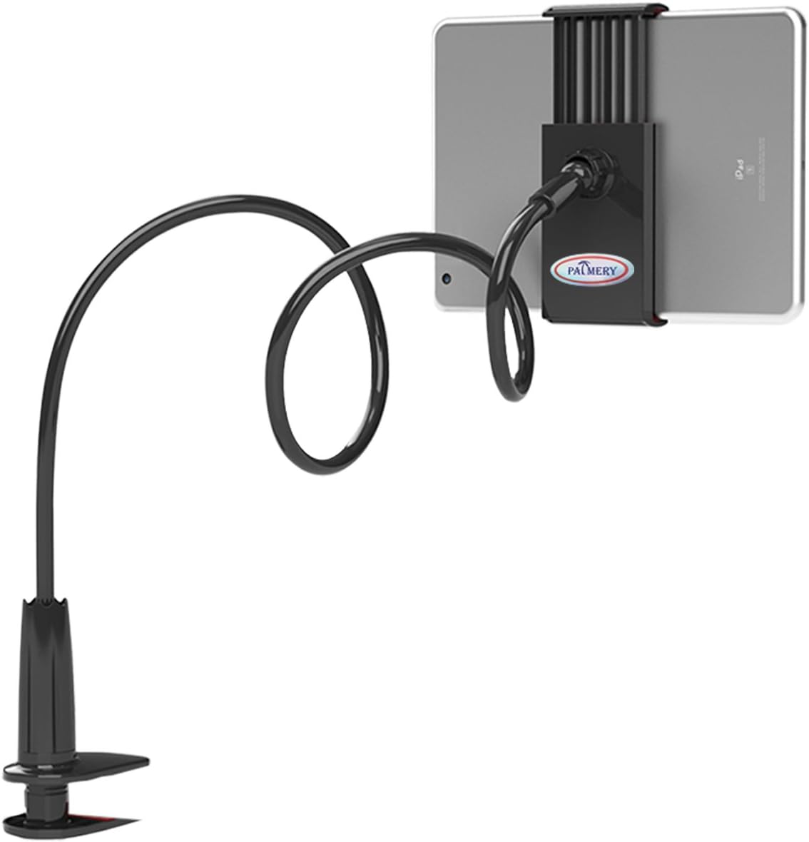 Palmery Gooseneck Lazy Mount for iPhone iPad Stand Tablet Mount Holder Cellphone Bolt Clamp with Spring Girp for Smartphone or Tablet Devices 4-10.1 inches 360 Degree Rotating 28" Flexible Arm (Black)