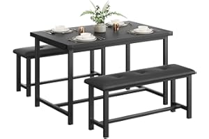 Dining Table Set for 4, 3 Piece Kitchen Table Set with 2 Upholstered Benches, Rectangular Dining Room Table, Space Saving Mod