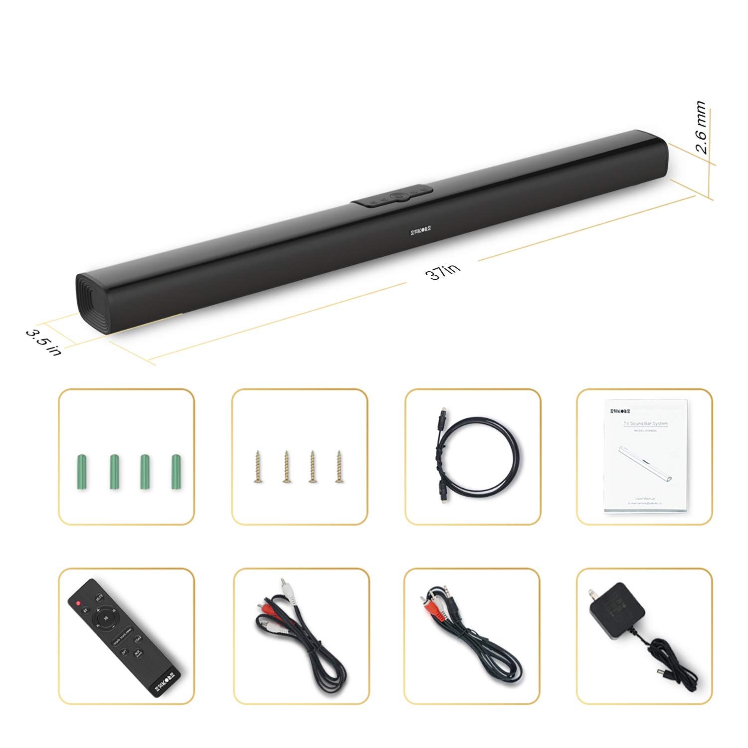 Soundbar, 37 Inch Sound Bars for TV with Builtin 6 Speakers & 4