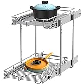 DINDON 2 Tier Pull Out Cabinet Organizer (11" W x 18" D) Heavy-Duty Metal Sliding Drawer Shelf, Two Tier Pull Out Shelves for Kitchen Cabinets, Pantry, Bathroom, Chrome Finish