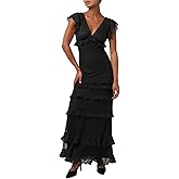 Lulus Womens Nyra Lace Ruffle Maxi Dress