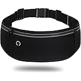 Heclia Running Belt Fanny Pack for Women Men, Waterproof pouch Reflective Waist Pack with Phone Holder, Adjustable Workout Gym Sports Bag with Zipper Pockets Hydration Belt, Black