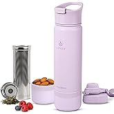 Tea Infuser Bottle & Cold Brew Travel Bottle – 18oz Insulated Flask with Storage, Filter & Dual Lids – For Work, Wellness & Gym – FLASKMATE All-in-One System (Mystic Lilac)