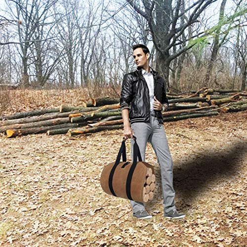 GERYMU Firewood Carrier Waxed Canvas, Tote Bag Waterproof, Fireplace Tools Wood Rack Indoor Outdoor, Fire Pit Log Accessories (Khaki)