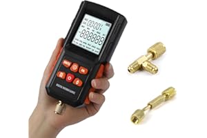 DUOYI Digital Vacuum Gauge 0-750000microns Range Micron Gauge HVAC Vacuum Gauge 13 Units Vacuum Gauge Automotive 7/16"-20UNF(1/4" SAE) HVAC Micron Gauge Vacuum Tester with Alarm,Extension Connector