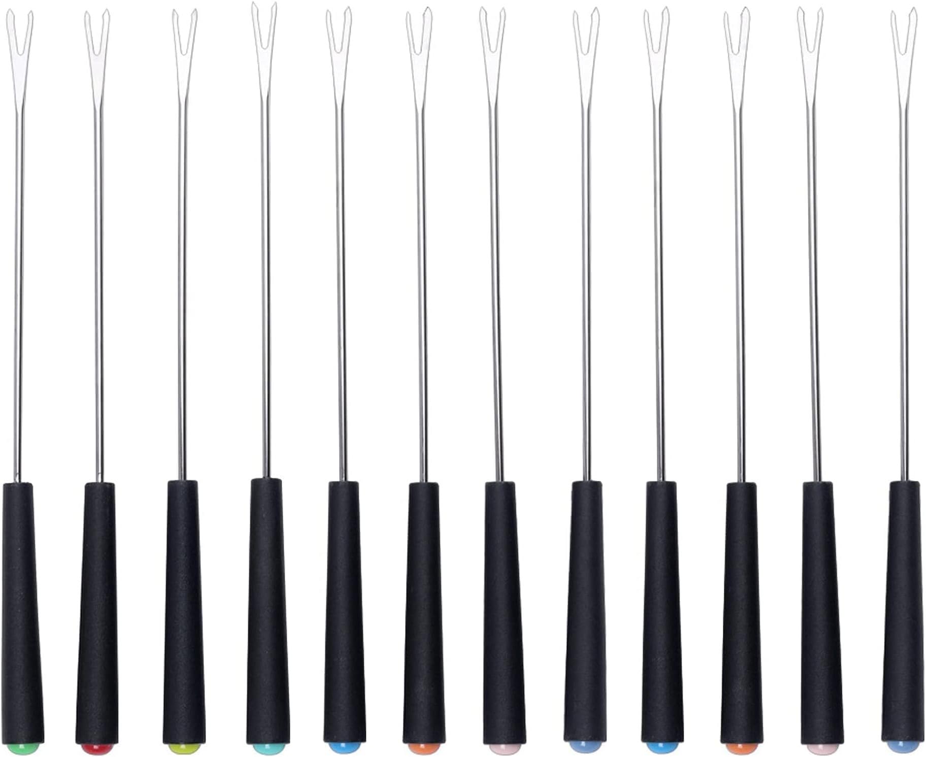 LATRAT Set of 12 Cheese Fondue Forks, Stainless Steel Grill Fork, Fondue Fork, Cheese Fondue Fork with Heat Resistant Handle for Cheese Chocolate Fondue Roast Marshmallow Meat