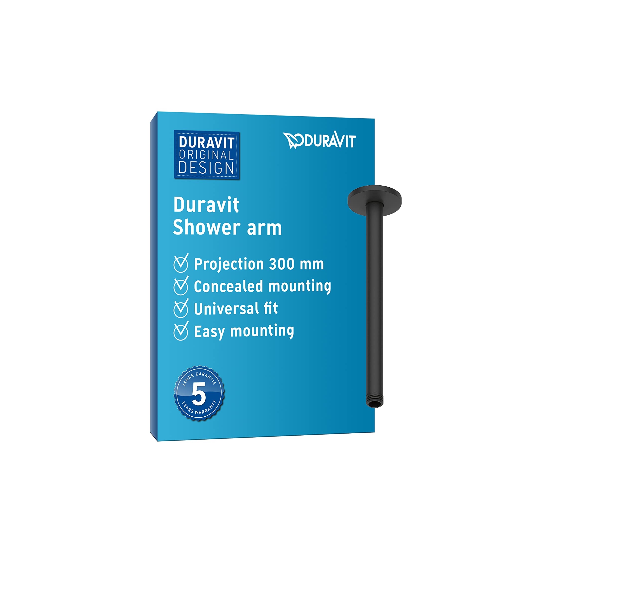 Duravit Universal Shower arm, Shower Faucet Ceiling Mount, Shower Head 300 mm, Round, Black Matt