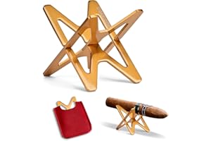 hancigar Cigar Stand Rest Stainless Steel Foldable Cigar Holder with PU Leatherette Pouche Gift Boxed Gifts for Men (gold)