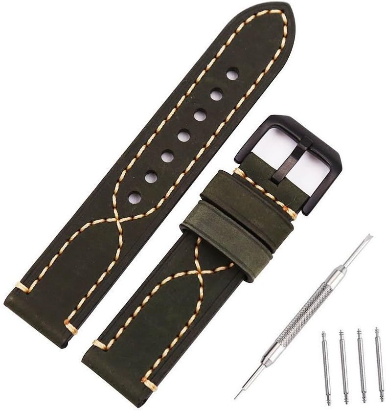Watch Straps Vintage Genuine Leather Watch Bands Replacement Wristwatch Strap for Outdoor Sports Watches, Military Style Watches, Retro Style Watches 22mm Green