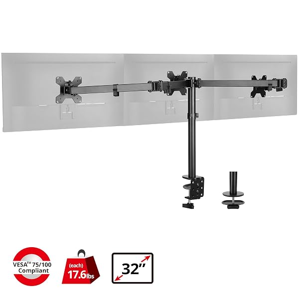 SIIG ARTICULATING TRIPLE MONITOR DESK MOUNT DESK MOUNT, BLACK (CE-MT0R12-S3)