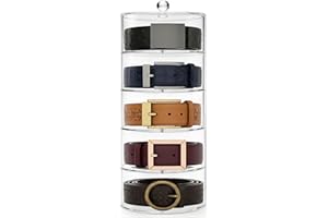 ZENFUN Belt Organizer, Acrylic 5 Layers Belt Case with Handle Lid, Clear Stackable Belts Display Organizer Storage Box for Be