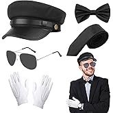 5 Pcs Chauffeur Costume Accessories Set, Novelty Limo Driver Fancy Dress Kit with Black Chauffeur Hat Sunglasses Bow Tie Gloves Outfit for Adults Cosplay Dress up Party Hen/Stag Night Theme Party
