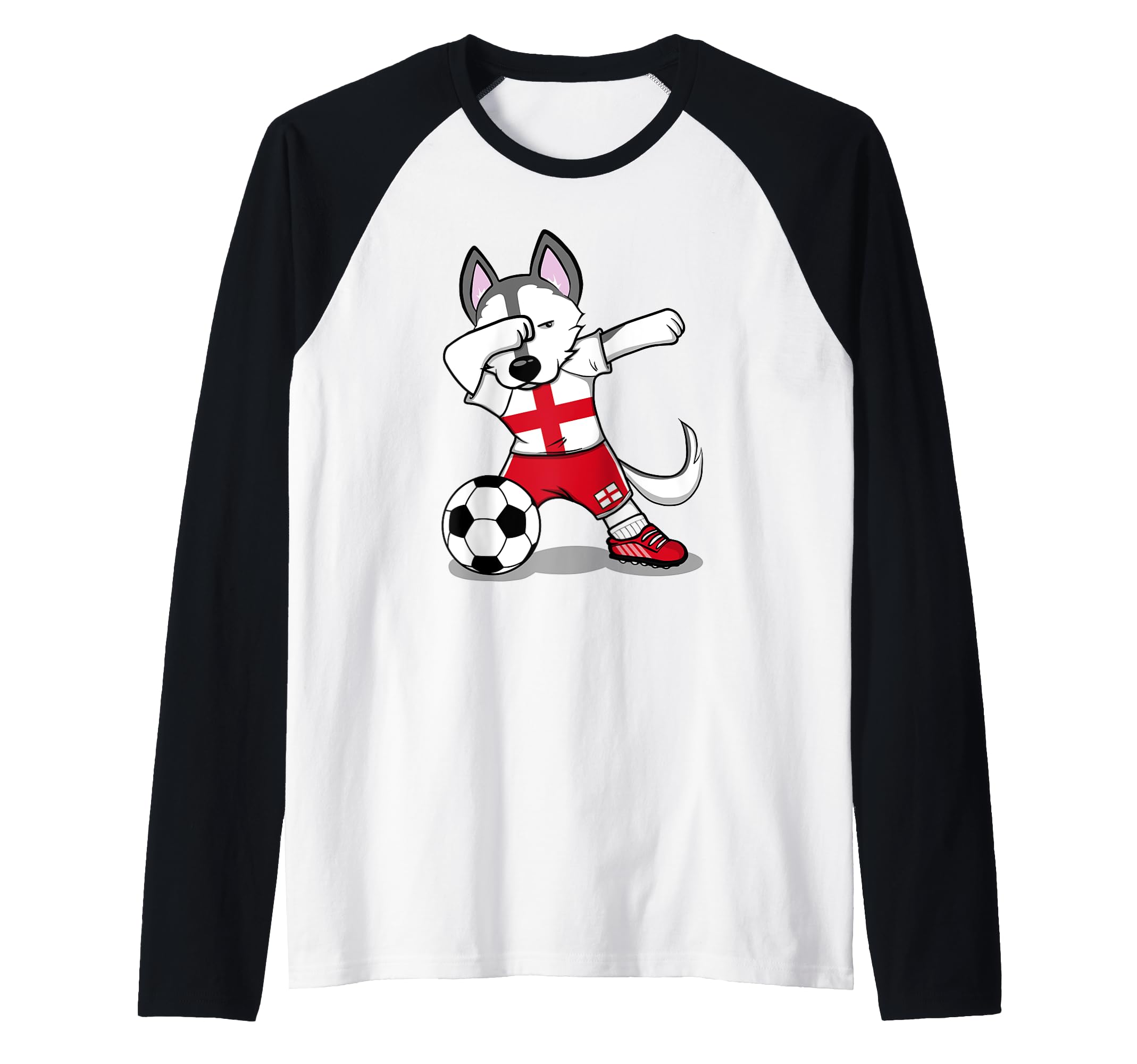 Husky Dabbing England Soccer English Flag Football Lovers Raglan Baseball Tee