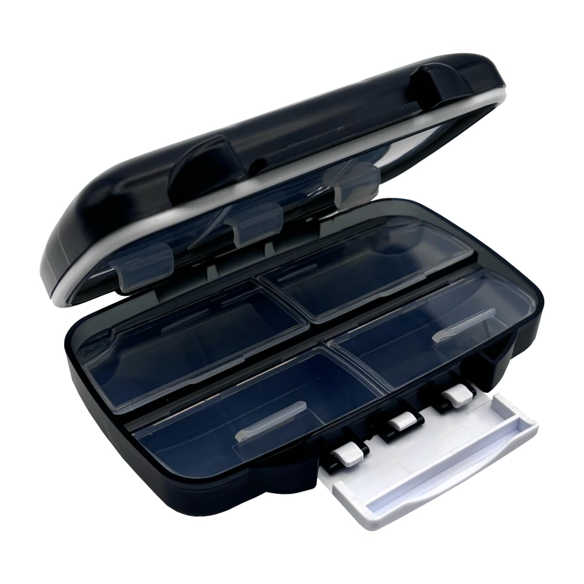 Photo 1 of EZY DOSE Moisture-Proof Portable Pill Dispenser, Pocket Purse Organizer, Pharmacy Box, Travel Medication Holder, Latch-Closure to Secure Contents, Oversized Compartments, Airtight Seal, Medium, Black
