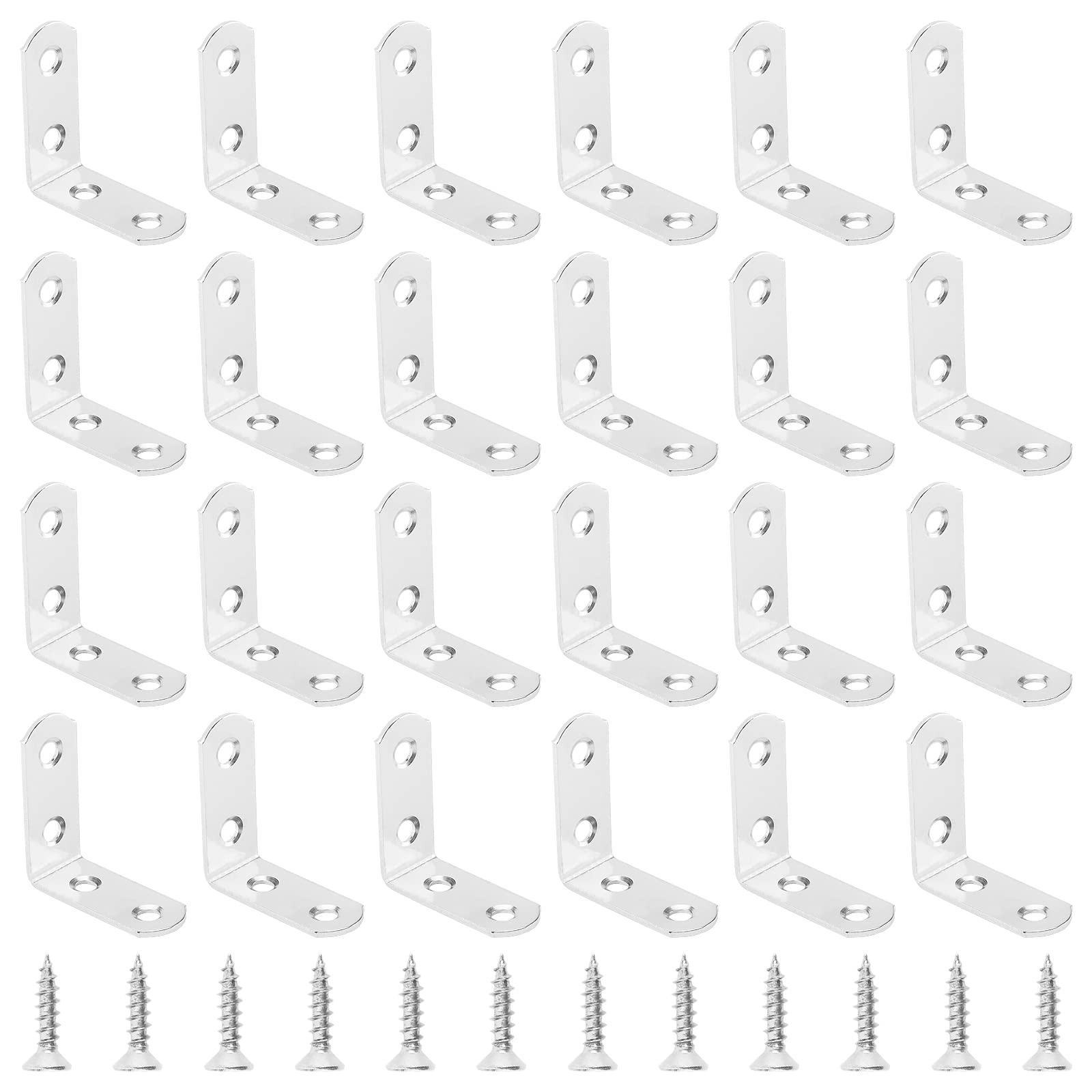PINGEUI Pack of 50 Stainless Steel Angle Connectors 40 x 40 mm, Stainless Steel 90 Degree Angle Brackets with Screws, Metal Angle Shelf Support Angle Furniture Bracket for Attachment Angle Bracket,