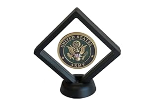 DISPLAYGIFTS Challenge Coin Display Case Stand 3D Floating Display Stand Holder, Can Also Hold Medallion Medal Military Coin Poker Chip and Arrowhead Artifacts