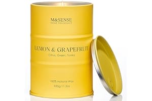 M&SENSE Lemon Grapefruit Natural Soy Candles, Fresh Smelling Ordor Elimator Lemon Candle for Home & Bathroom Decor, 11.3oz 70