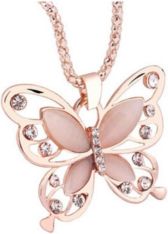 CJESLNA Rose Gold Butterfly Pendant Necklace Stainless Steel Fashion Women Jewelry