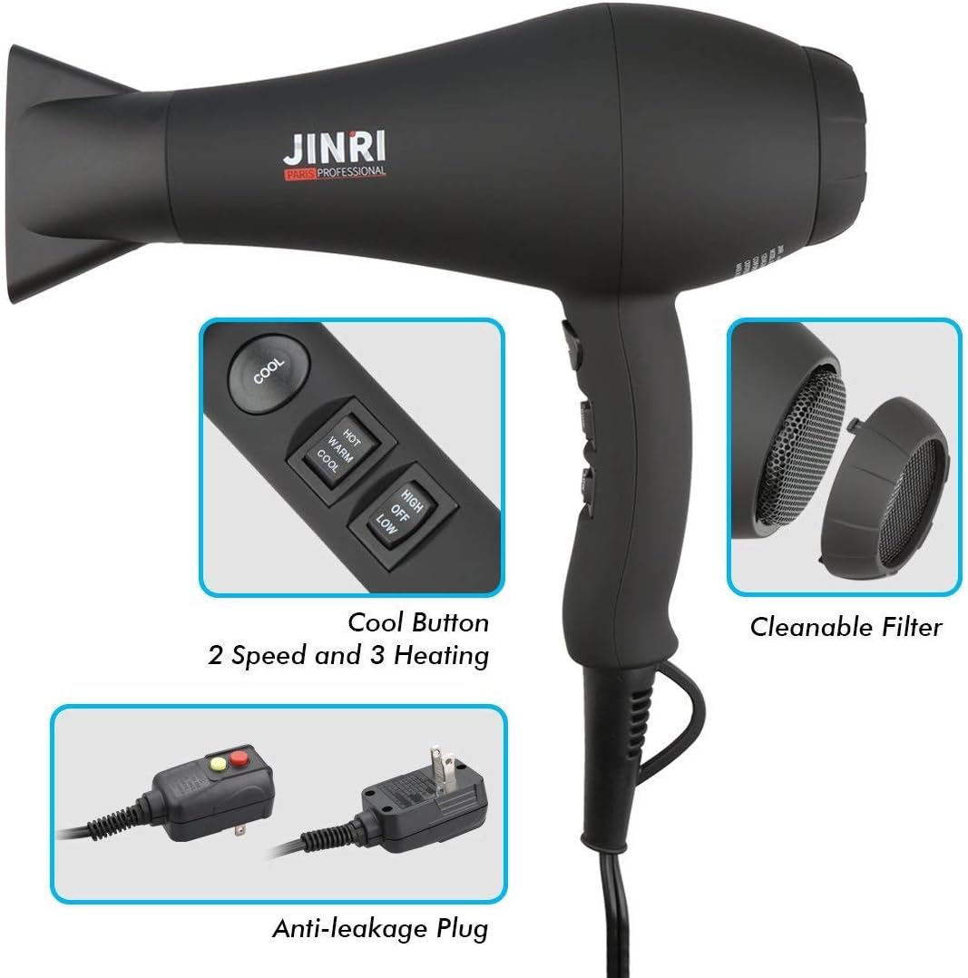 Hair Dryer 1875W, Negative Ionic Fast Dry Low Noise Blow Dryer, Professional Salon Hair Dryers with Diffuser, Concentrator, Styling Pik, 2 Speed and 3 Heat Settings: Health & Personal Care