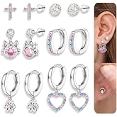 Hypoallergenic Surgical Steel Screw Back Earrings for Girls Women - Cute Toddler Kids Stud Huggie Hoop Earrings for Sensitive Ears Star Heart Butterfly Dangle Earrings Set Multicolored 20G 6 Pairs age:over 3 years old