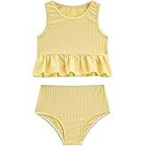 LIZENS Girls Two Piece Swimwear Striped Swimsuit for Kids Girls Swimsuit Tankini Set