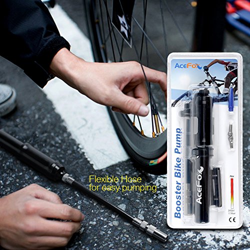 AceFox Mini Bike Pump, Bicycle Pump Reliable Hand Air Pump, Presta & Schrader Valve & Sports Ball, 260 PSI, Black