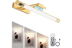 NOLONLY Picture Lights for Wall, Rechargeable Art Display Light with Digital Display, Remote Control, 3 Lighting Colors, Timer and Dimmable, LED Gallery Light for Painting Frame, Portrait etc