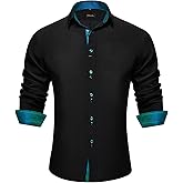 DiBanGu Men's Dress Shirt Long Sleeve Casual Button Down Shirts Regular Fit Inner Contrast Shirt for Business Party