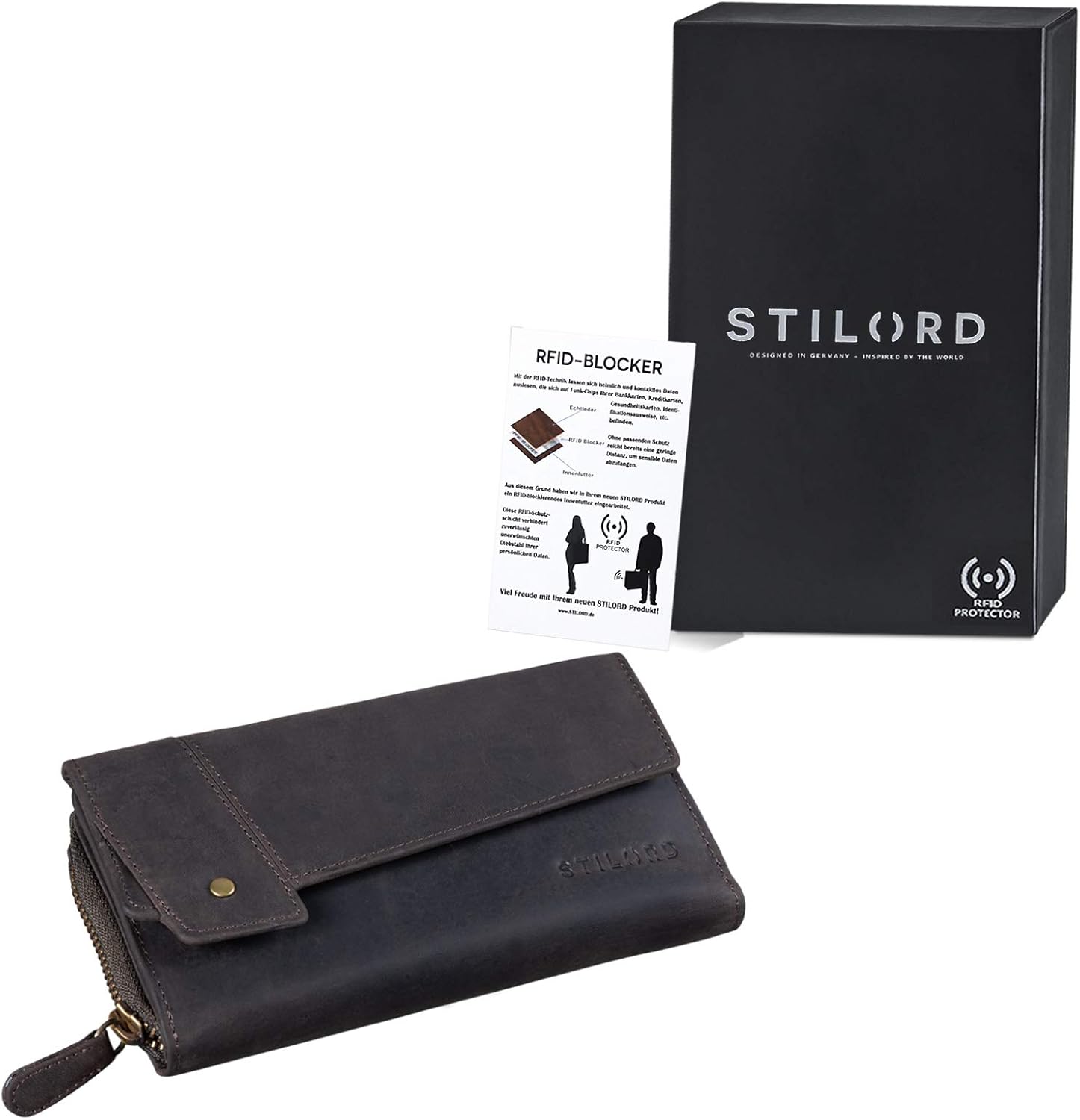 STILORD 'Sophia' Women Leather Wallet RFID and NFC Protection 15 Credit Card Slots and Gift Box, Colour:Dark - Brown - Image 4