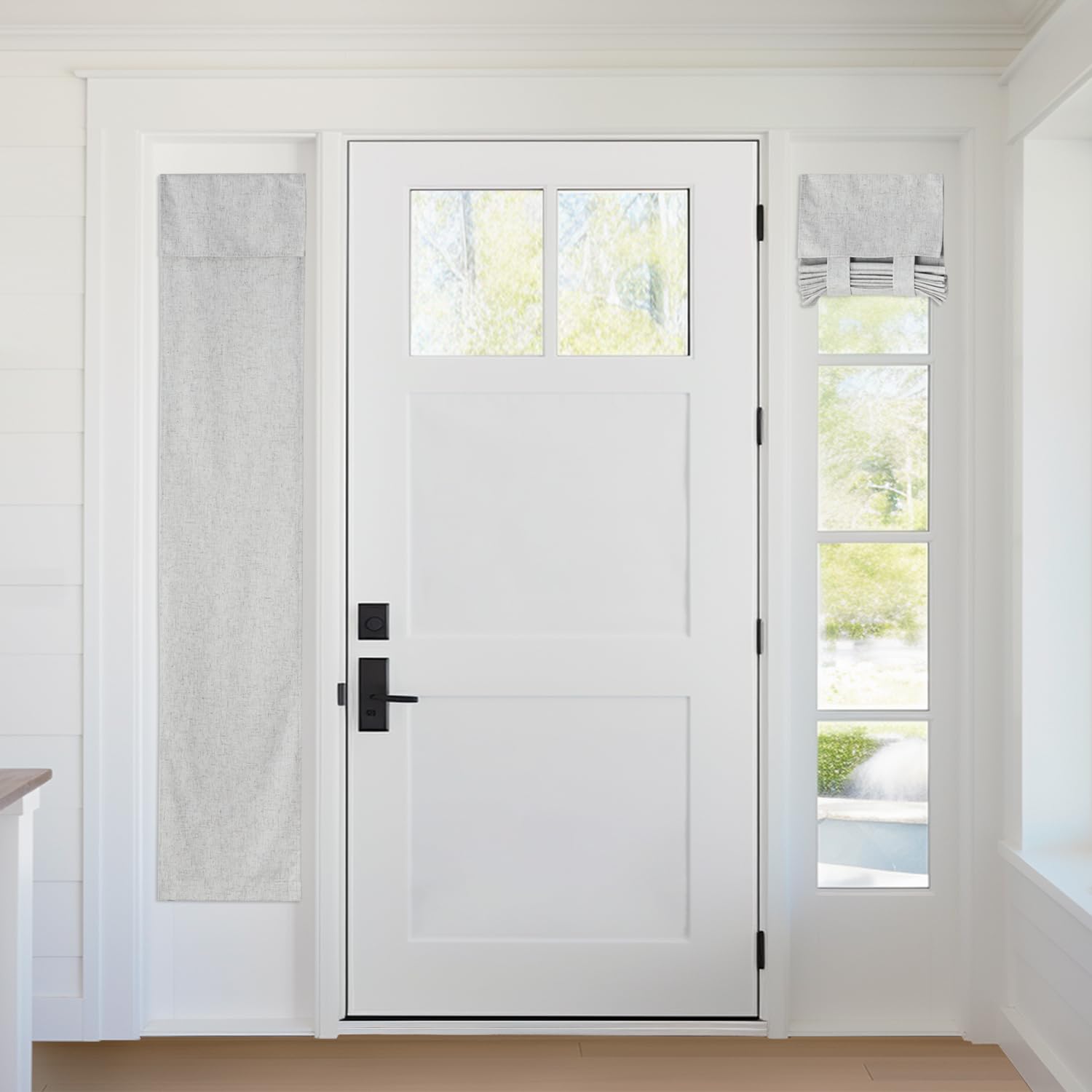 Photo 1 of RYB HOME 100% Blackout Curtains for Sightlight Window, Linen Textured Blend Privacy Front Door Curtain Blinds for French Door Kitchen Living Room Doorway, W 12 x L 69 inch, Light Grey, 1 Panel